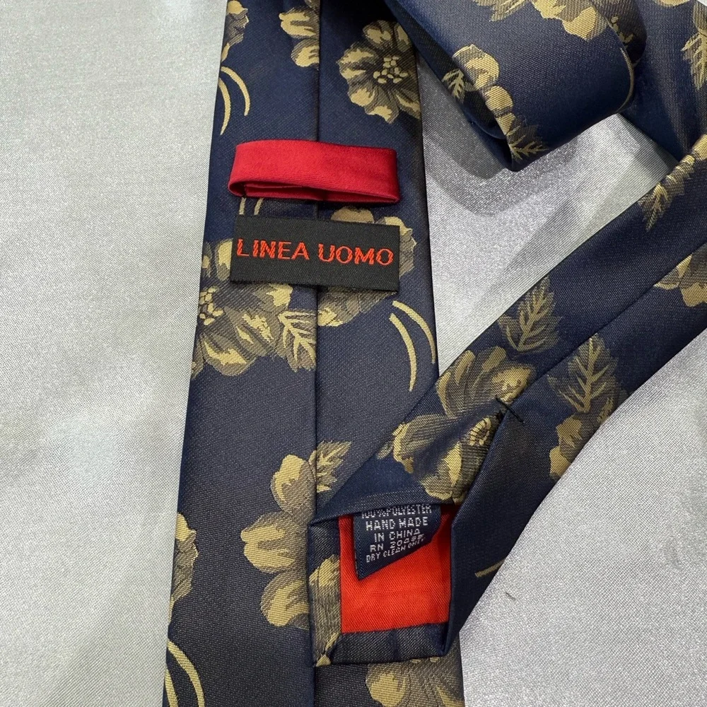 Linea Uomo Floral Navy and Gold Men's Tie 100% Poly